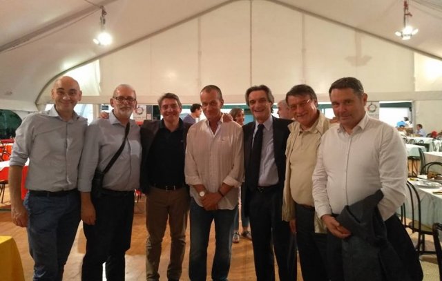 Con il presidente della Regione, Attilio Fontana, Del Bono, Mottinelli, Orlando, Girelli e Taglietti alla Festa Valverde di Botticino (27.07.2018)